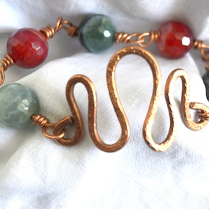 Handmade copper wire bracelet with Agate stone,Copper wire bracelet,Wire wrapped jewelry, Copper jewelry, FREE SHIPPING