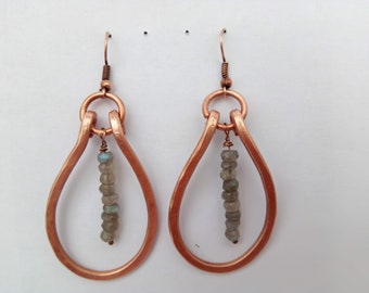 Drop earrings Copper wire earrings Labradorite earrings Gemstone earrings Wire wrapped jewelry Women earrings FREE SHIPPING