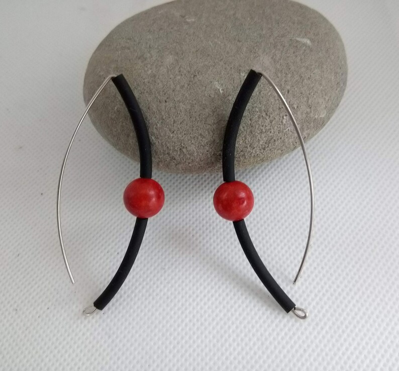 Contemporary earrings Rubber earrings Sterling silver earrings Spog Coral earrings Modern earrings Black earrings FREE SHIPPING image 7