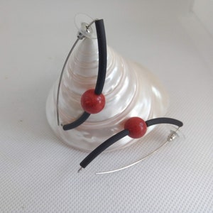 Contemporary earrings Rubber earrings Sterling silver earrings Spog Coral earrings Modern earrings Black earrings FREE SHIPPING image 4