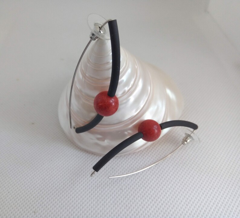 Contemporary earrings Rubber earrings Sterling silver earrings Spog Coral earrings Modern earrings Black earrings FREE SHIPPING image 4