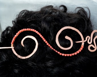 Hair Slide, Large Hair Clip with Pink Coral, Hair Accessories,Hair Fork,Gift for Her,Big Hair,Barrette FREE SHIPPING