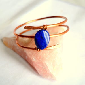 Bracelet Copper wire bracelet with Lapis lazuli stone Wire wrapped bracelet Boho jewelry Women bracelet Cuff, FREE SHIPPING image 1