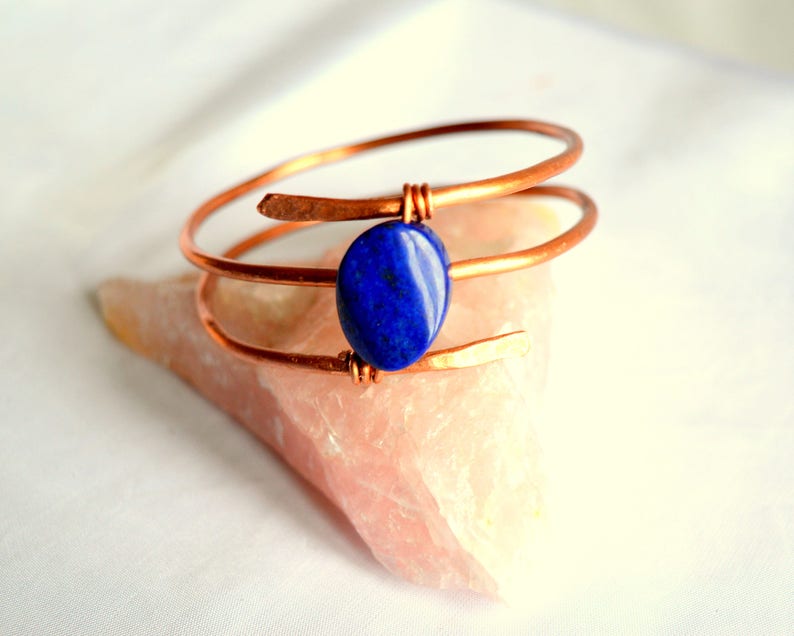 Bracelet Copper wire bracelet with Lapis lazuli stone Wire wrapped bracelet Boho jewelry Women bracelet Cuff, FREE SHIPPING image 1