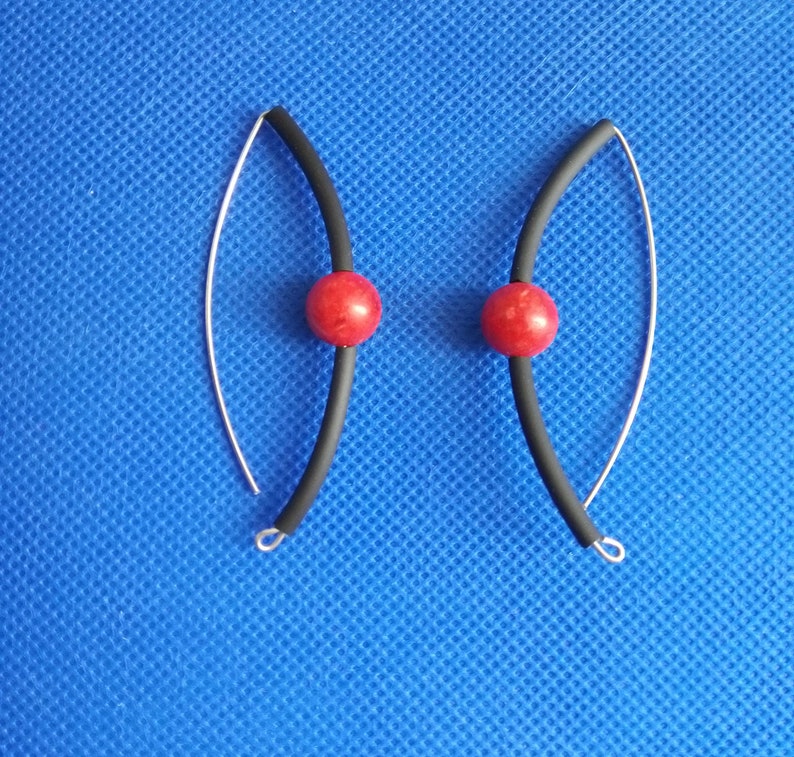 Contemporary earrings Rubber earrings Sterling silver earrings Spog Coral earrings Modern earrings Black earrings FREE SHIPPING image 8