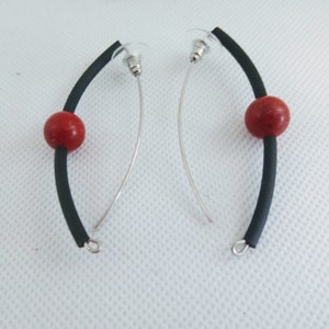 Contemporary earrings Rubber earrings Sterling silver earrings Spog Coral earrings Modern earrings Black earrings FREE SHIPPING image 2