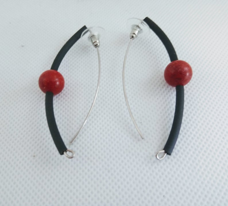 Contemporary earrings Rubber earrings Sterling silver earrings Spog Coral earrings Modern earrings Black earrings FREE SHIPPING image 2