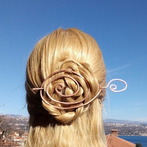 Copper Hair Barrette Copper Shawl Pin Celtic Sarf Pin Bun Holder Hair Slide Hair Pin Hair Stick Bun Cage Rustic Boho Copper Scarf Brooch