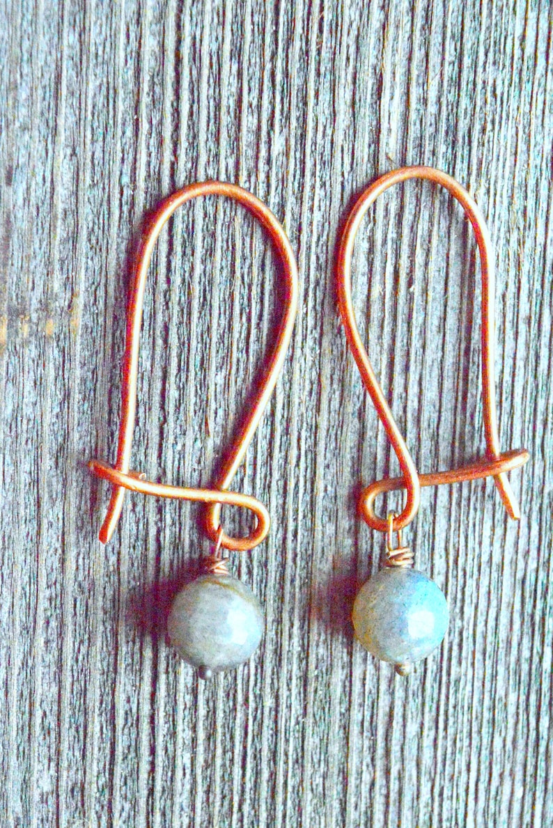 Chandelier earrings Handmade copper earrings Labradorite earrings Copper wire earrings with gemstone Earrings Copper wire earrings