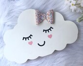 Free Standing Cloud - Nursery Decor - New Baby Gift - Bedroom Decor - Wooden Cloud - Hand Painted Wodden Cloud - Sleepy Eye Clouds