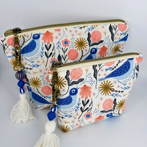 Bolsa de maquiagem Bluebird, zíper com borla, óleos essenciais, organizador de bolsa, carteira de cartão, adolescentes, mulheres, presente. Dois tamanhos