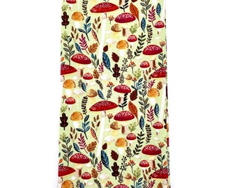 Mushroom Dish Towel, Sage Green, Red & Brown Mushrooms. Tea Towel, Large Napkin,Cotton. Size 23" x 21" (58cm x 51 cm) Cottage Core