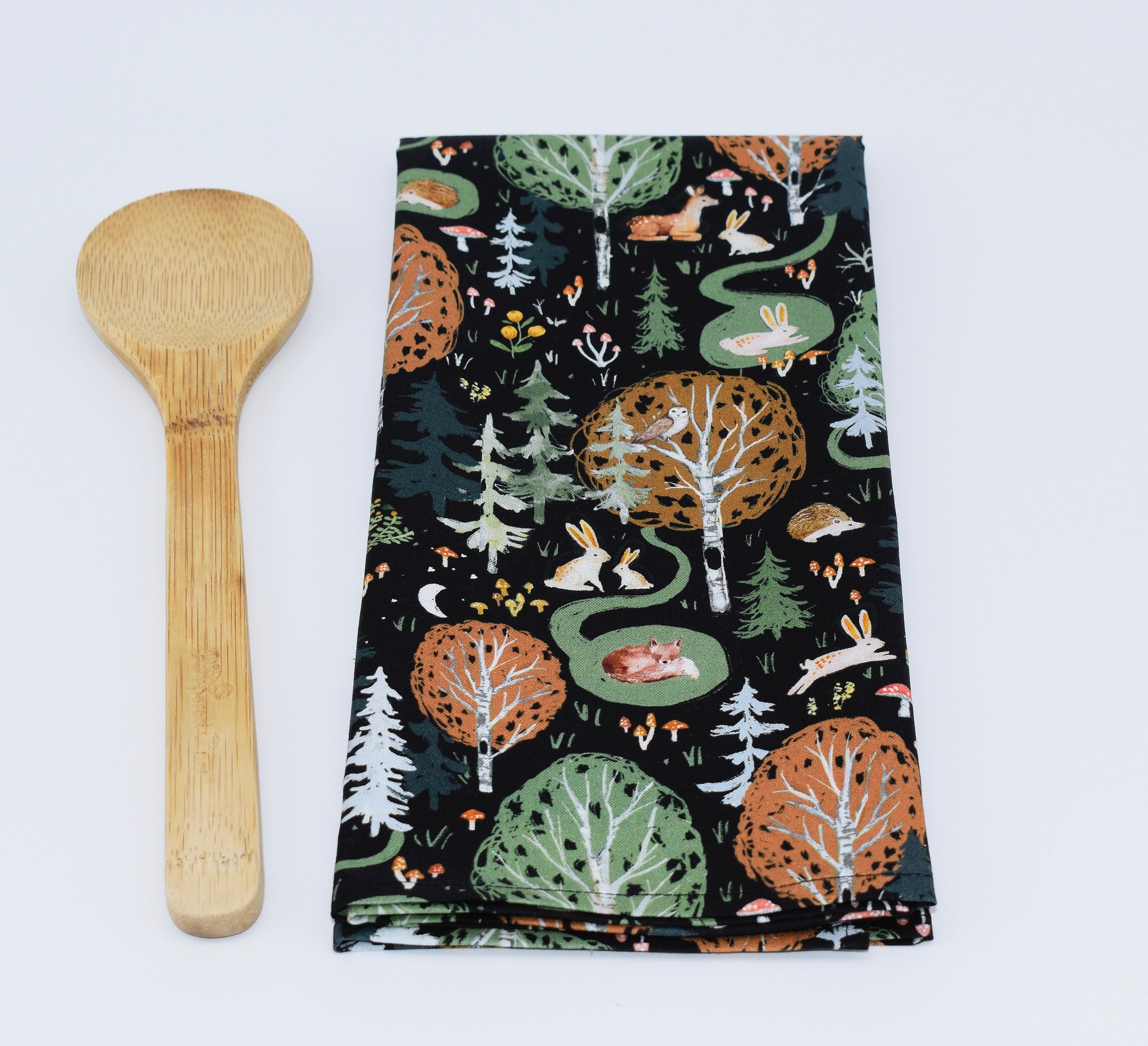 Woodland Kitchen Towel Forest Animals Dish Towel Fairy Magical Forest  Kitchen Decor Hare Rabbit Snake Tea Towel Hostess Gift Kitchenware 