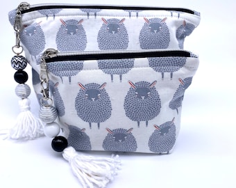 Gray Sheep Cosmetic Bag: Whimsical Zipper Pouch with Tassel