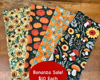 Fall Decorative Tea Towels/Napkins: Sunflowers, Pumpkins, Mushrooms and Florals