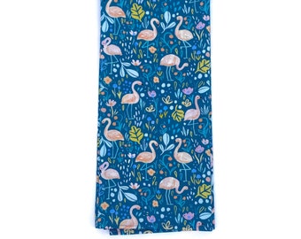 Pink Flamingo Cotton Tea Towel, Teal Floral Kitchen Hand Towel