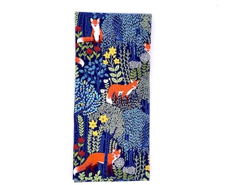 Orange Fox Dish Towel: Navy Floral Cotton Tea Towel