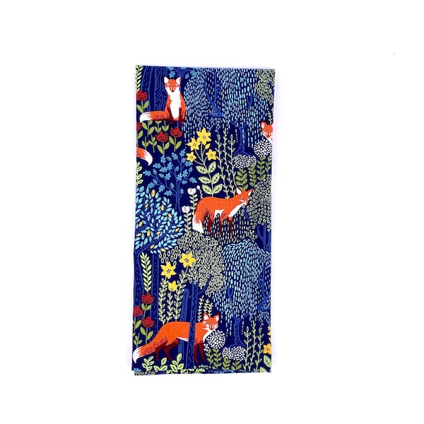 BESTSELLER Orange Fox Decorative Dish Towel, Hemmed, 100% Cotton, Size 23" x 21"(63cm x 53cm), Orange Foxes on Navy Background, Hostess Gift