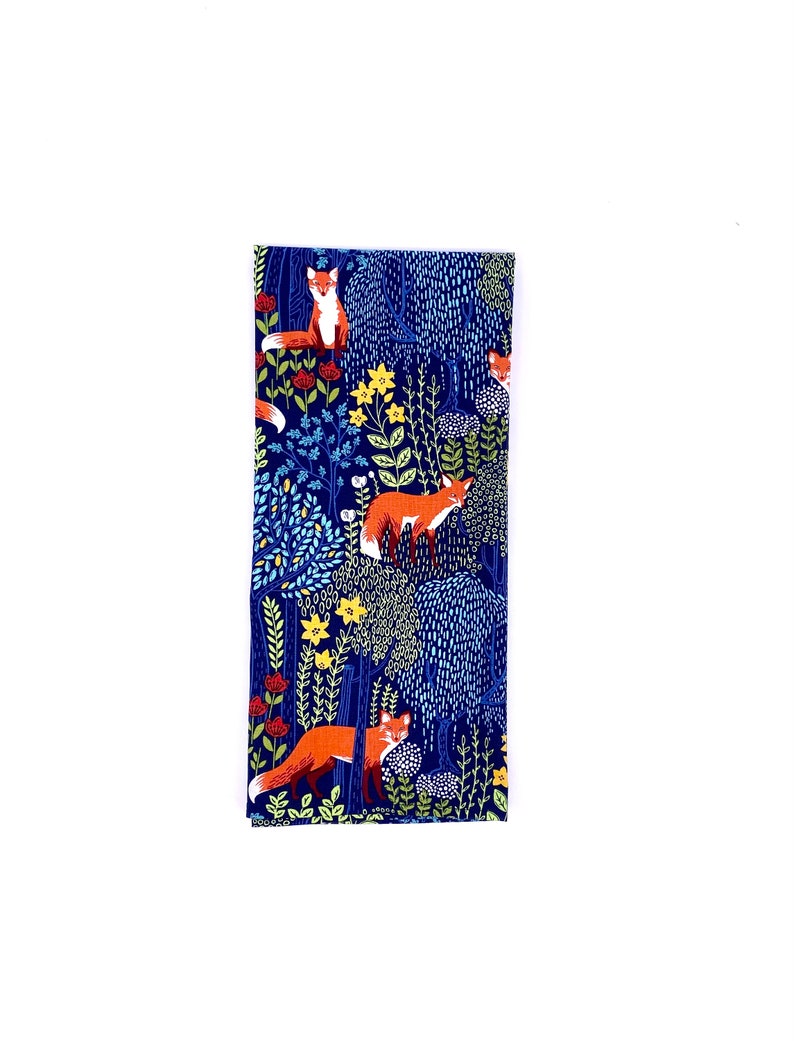 BESTSELLER Orange Fox Decorative Dish Towel, Hemmed, 100% Cotton, Size 23 x 2163cm x 53cm, Orange Foxes on Navy Background, Hostess Gift image 1
