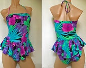 80s Ruffled Tropicana One Piece Swimsuit _ St Michael Marks Spencer_ Size Small