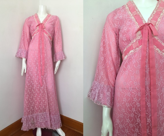 30s Pink Lace Morning Coat/Dressing Gown – Size S