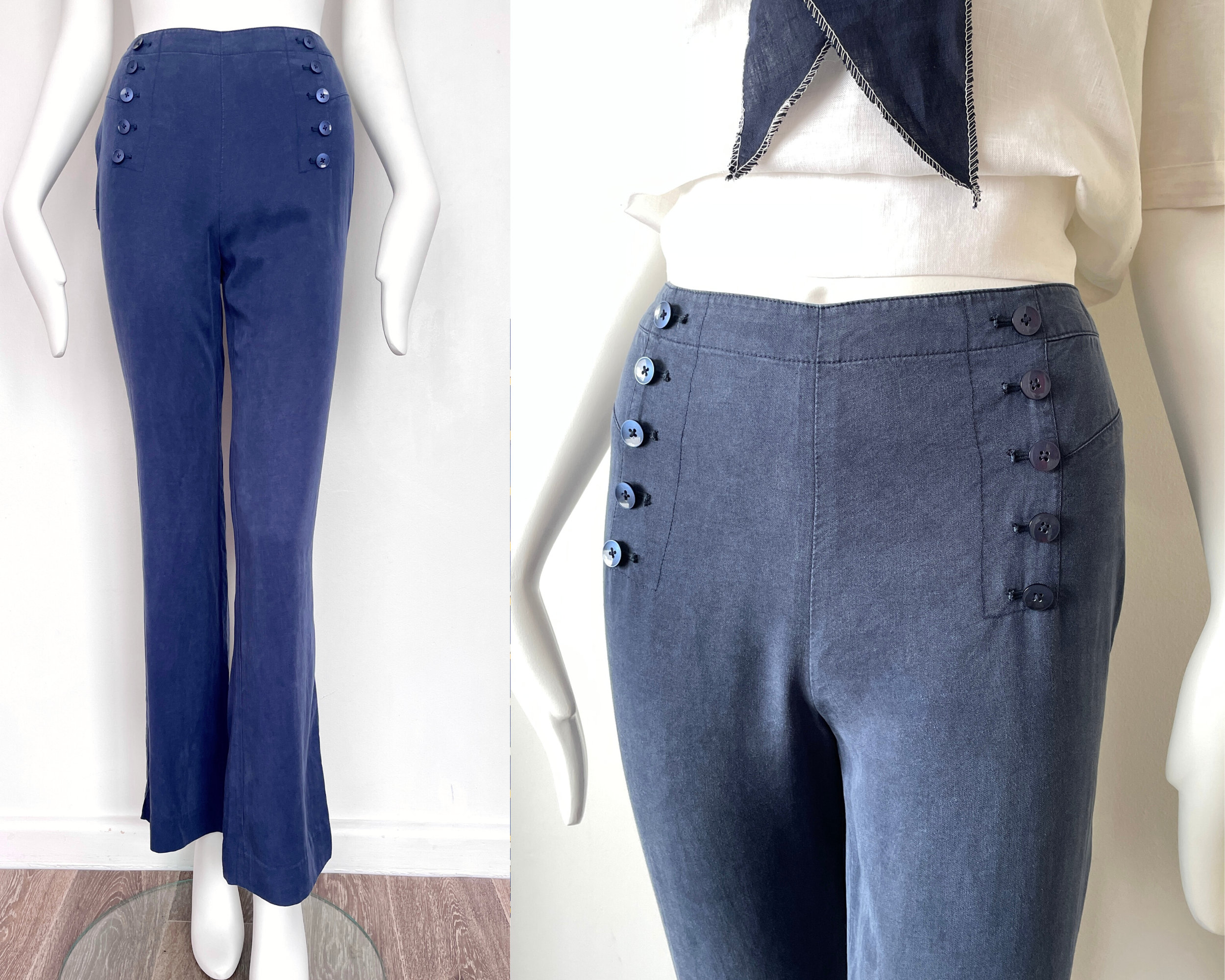 Jane Norman Sailor Button Trouser  Ladies navy trousers, Sailor pants,  Side zip pants