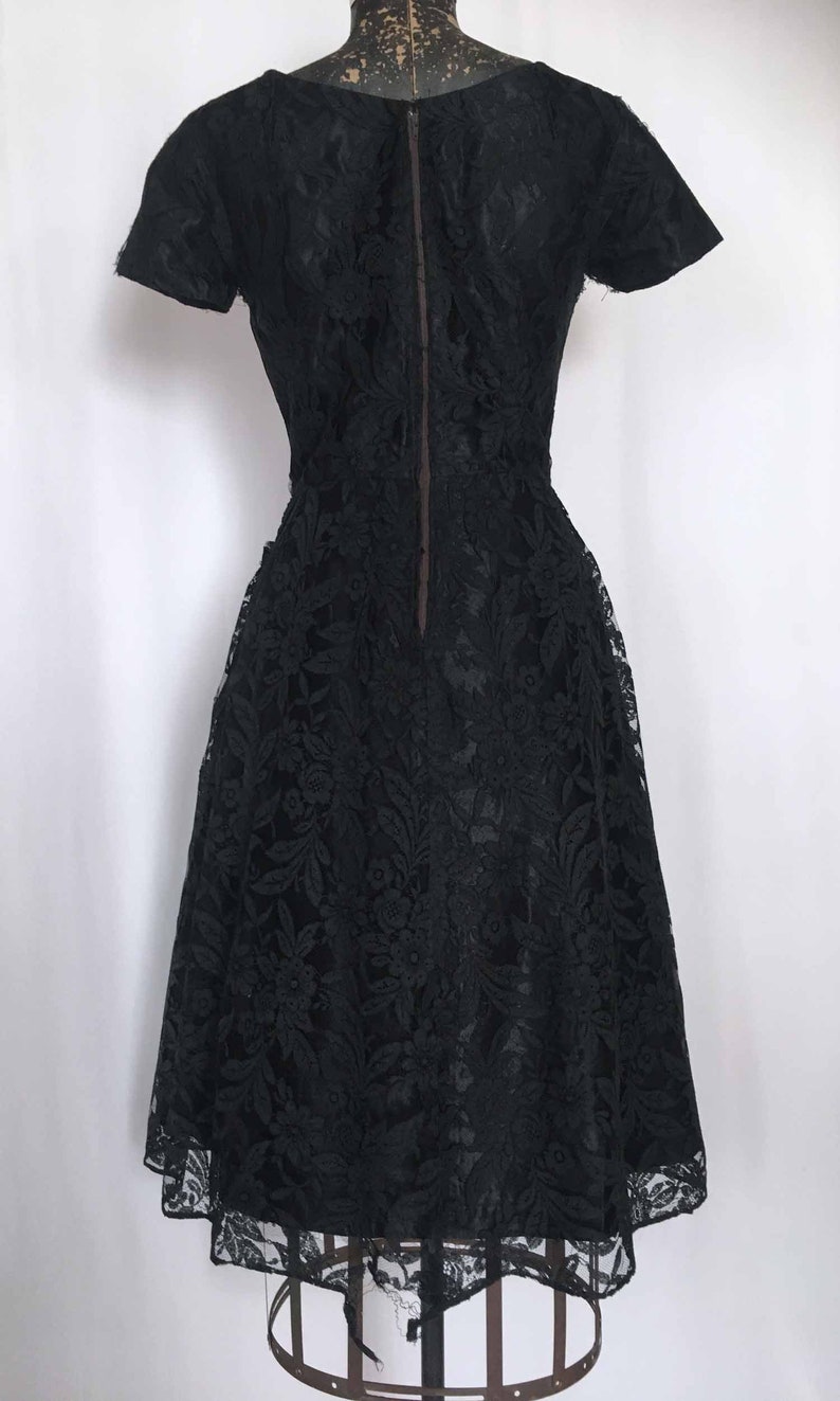 50s MORGANA Black Chantilly Lace Cocktail Dress With Pleated - Etsy