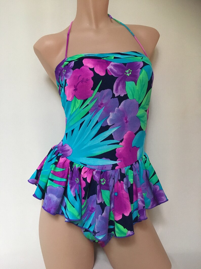 80s Ruffled Tropicana One Piece Swimsuit _ St Michael / Marks | Etsy