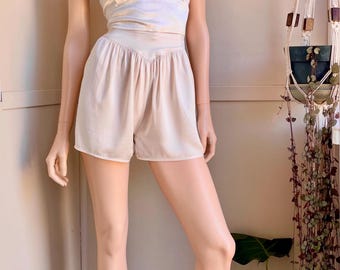 Vintage 80s Loo Taylor Silk French Knickers, Cream Basque Waist Tap Pants (Small)