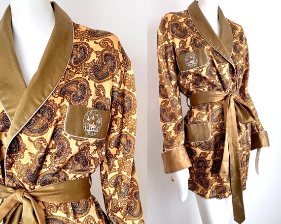 Vintage paisley smoking jacket, mid century gold … - image 1