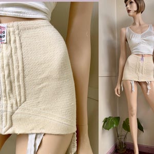 Vintage 1930s Open Bottom Girdle | Dr Gibaud France | Cream Wool Knit Shapewear, Size 8-10 Small