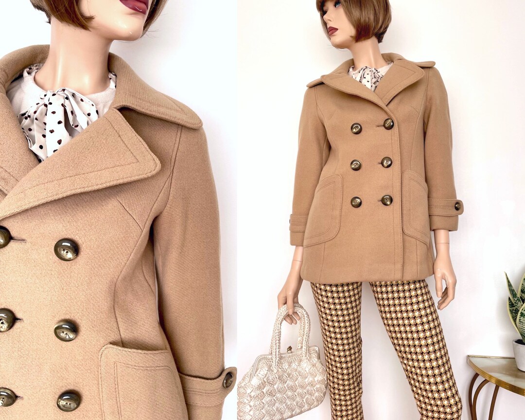 Vintage double breast oversized wool jacket in camel color
