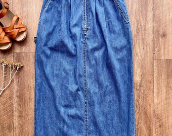 Falda lápiz plisada de mezclilla JAG Adele Palmer vintage, talla XS