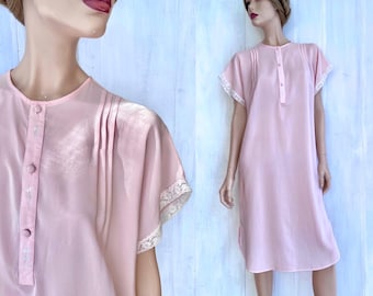 Vintage Seidennachthemd | 1980er Jahre Kaye Jones Pfirsich Rosa Chemise, Spitzenbesatz