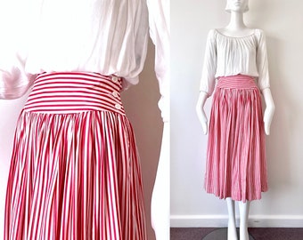 Vintage 90s Country Road yoke midi skirt | red white striped summer skirt, size 8 size 10