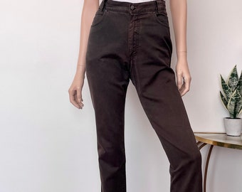 Pantalones vaqueros Versace Classic V2 de mezclilla marrón de pierna recta, estilo vintage de los años 90, talla grande (84 cm de ancho x 74 cm de largo).