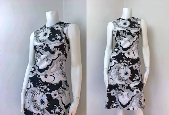 60s Psychedelic Floral Print Dress - Size 10 - CRI