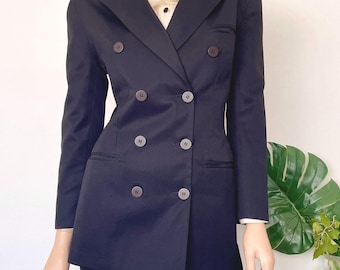 Vintage 80er Jahre Rock Set Merivale | Schwarzer Zweireiher Blazer Power Suit, Größe 38-39 klein