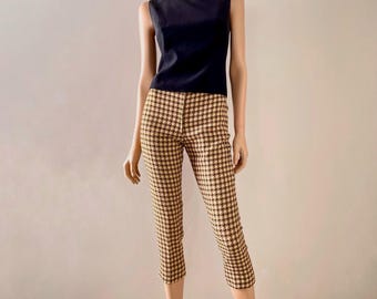 Vintage 1950s Houndstooth Check Pedal Pushers, High Waist Capri Pants, XS