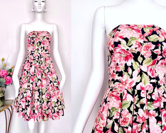 Vintage Laura Ashley strapless floral midi dress,… - image 1