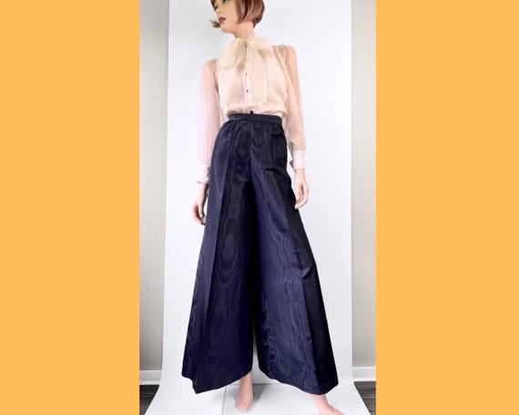 Vintage 70s Norma Tullo Bell Bottoms | Black Moir… - image 1