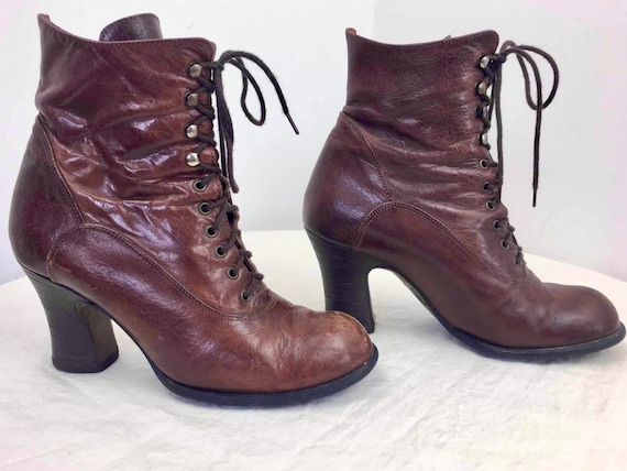 Brown Leather Victorian Ankle Boots