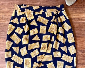 Vintage Moschino Couture Silk Gold Plaque Wrap Tulip Mini Skirt, Size Small