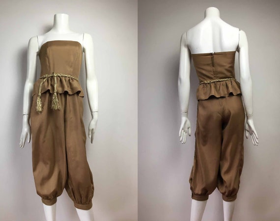 80s Silk Jumpsuit– TEENA VARIGOS - Size 6 - Tan an
