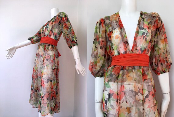 30s pure silk chiffon floral dress-size 6_Liberty