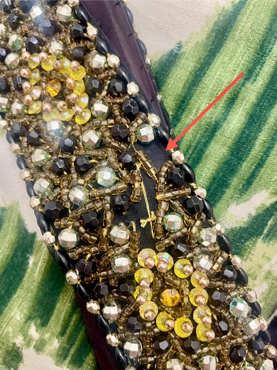 Vintage 1960s Beaded Evening Belt | Round Buckle | Black  display picture 3