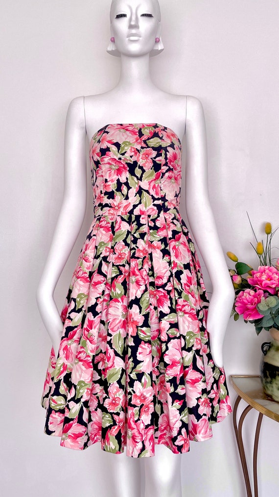 Vintage Laura Ashley strapless floral midi dress,… - image 2