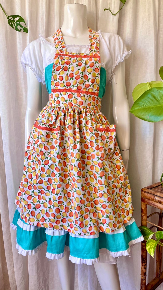 Vintage 1960s Apron | Bib Front Pinafore Pinny | Fruit Novelty