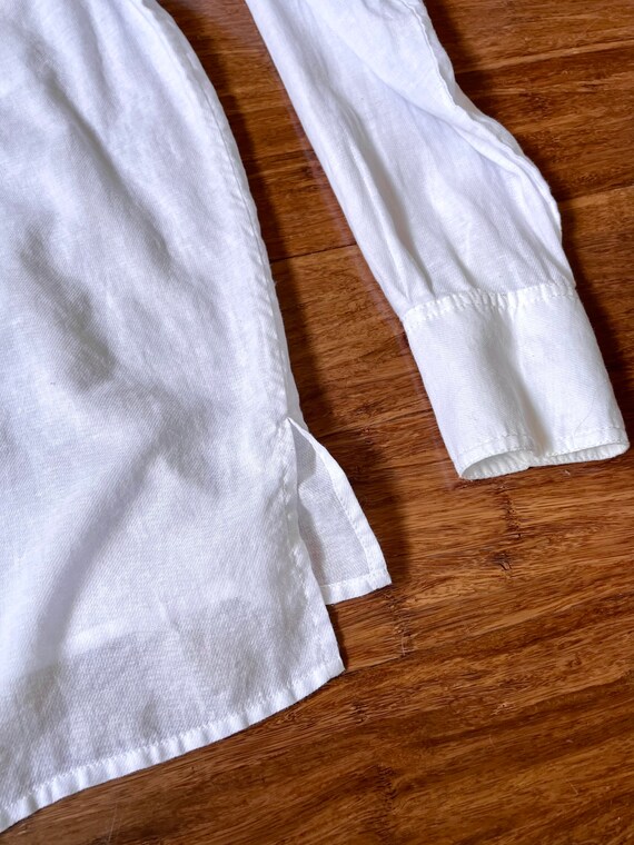 Vintage 80s white blouse, collarless linen cotton… - image 7