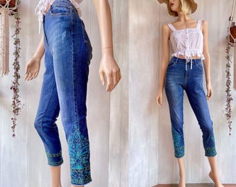 Vintage Y2K Desigual Jeans | Embroidered Boho Crop Denim